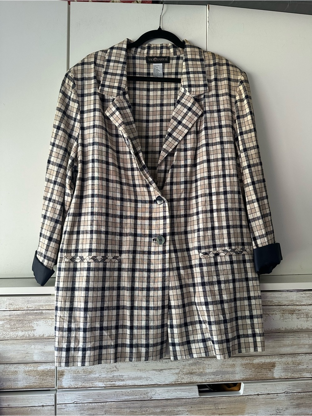 🧥 Sag Harbor Plaid Linen Blend Blazer Size 18 NWT Navy Beige
